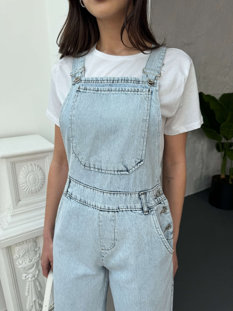 Buz Mavi Geniş Paça Denim Salopet