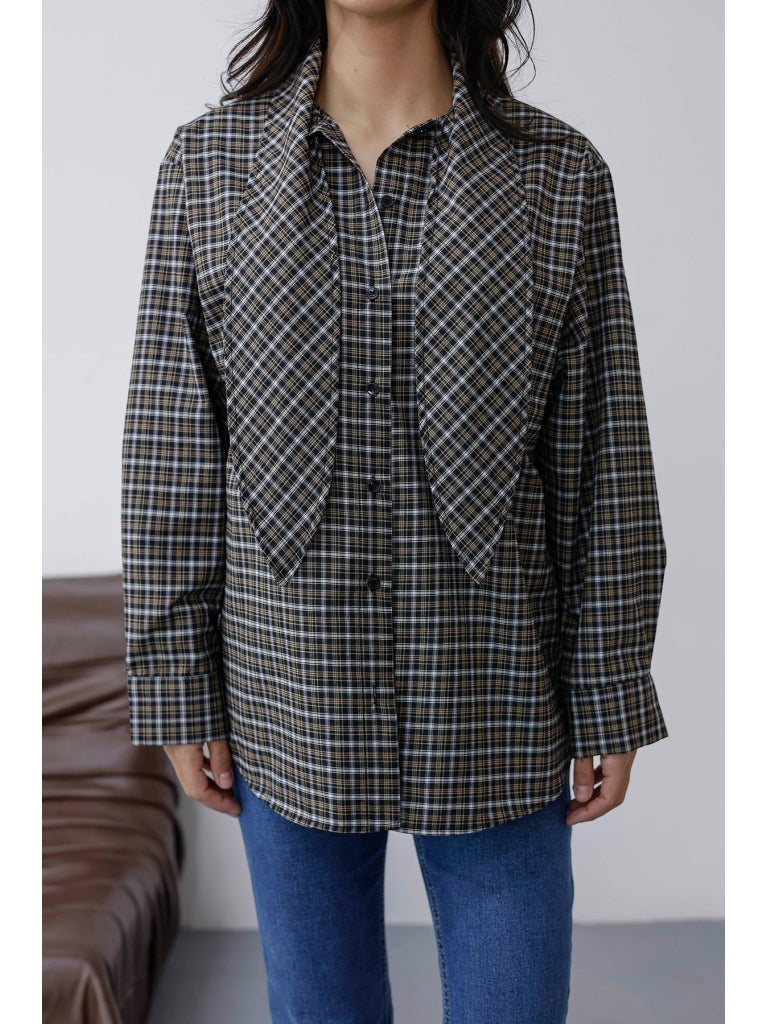 Vizon Fular Detaylı Ekose Gömlek 250743-Vizon