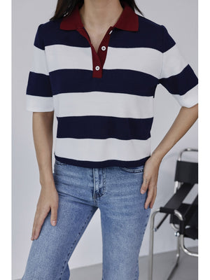 Lacivert Çizgili Polo Yaka Tshirt EY2596-Lacivert