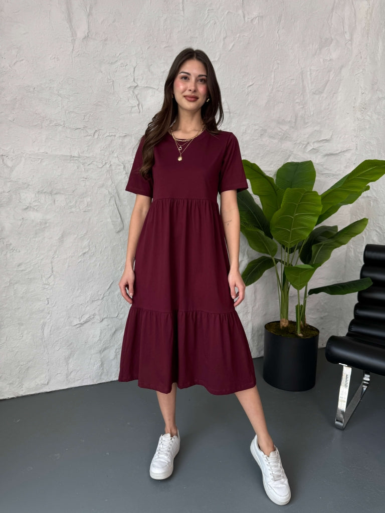 Bordo Basic Midi Elbise
