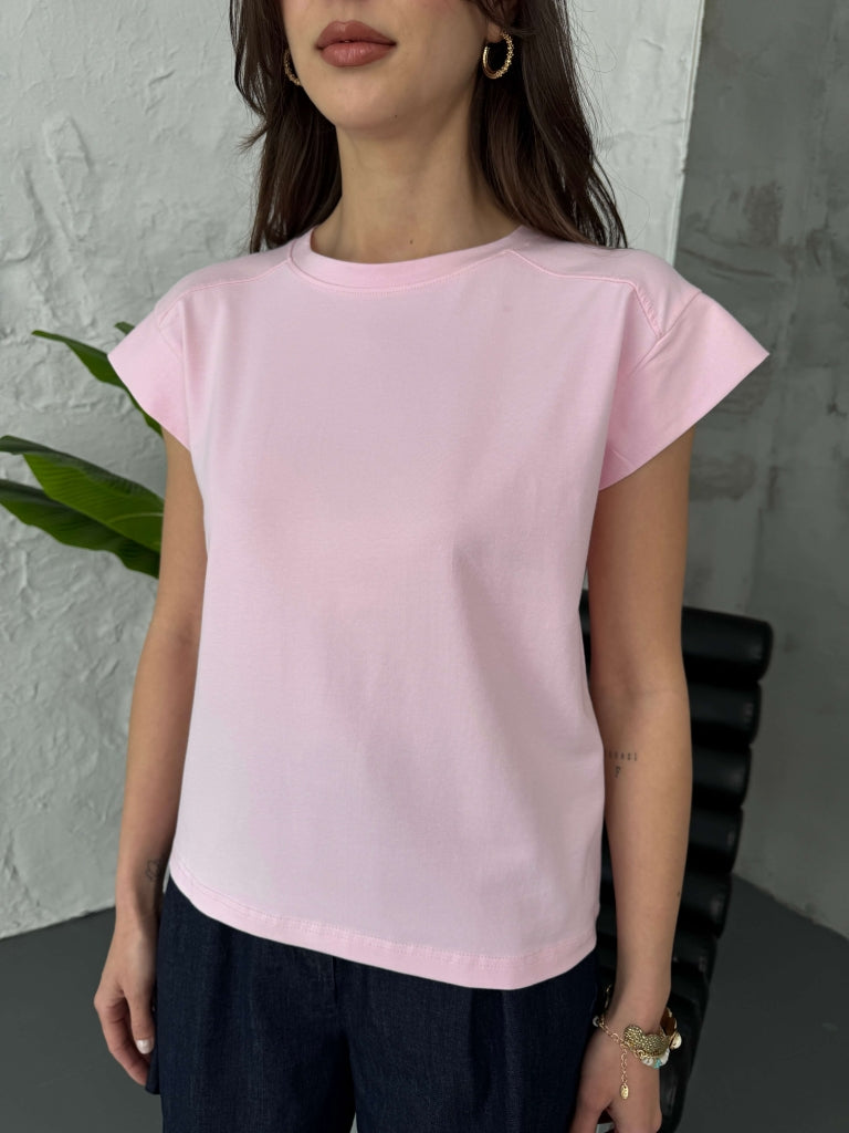 Pembe Ay Kol Basic Tshirt