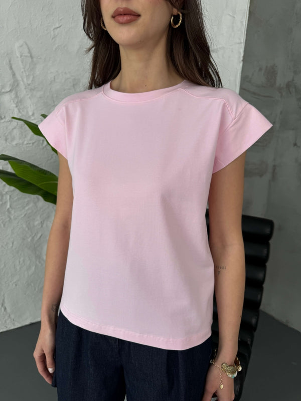 Pembe Ay Kol Basic Tshirt