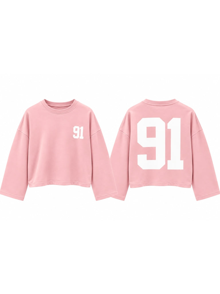 Pembe Baskılı Uzun Kollu Basic Sweat 12470-Pembe