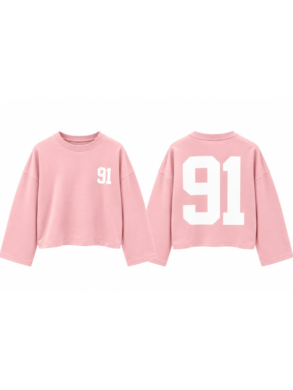 Pembe Baskılı Uzun Kollu Basic Sweat 12470-Pembe