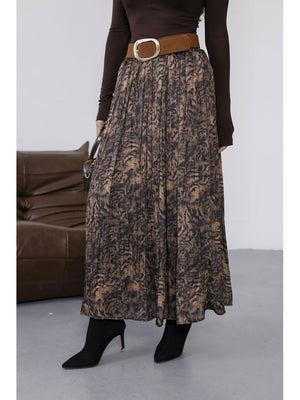 Kahve Kemer Detaylı Piliseli Etek 3375-KAHVE