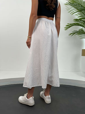 Beyaz Beli Lastikli Midi Etek 12374-BEYAZ