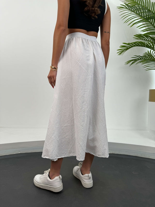 Beyaz Beli Lastikli Midi Etek 12374-BEYAZ
