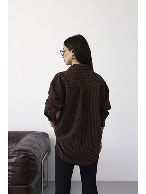 Kahve Fitilli Oversize Gömlek 5000-Kahve