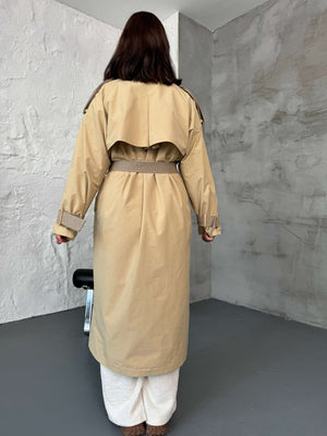Camel Ekose Detaylı Reglan Trenç