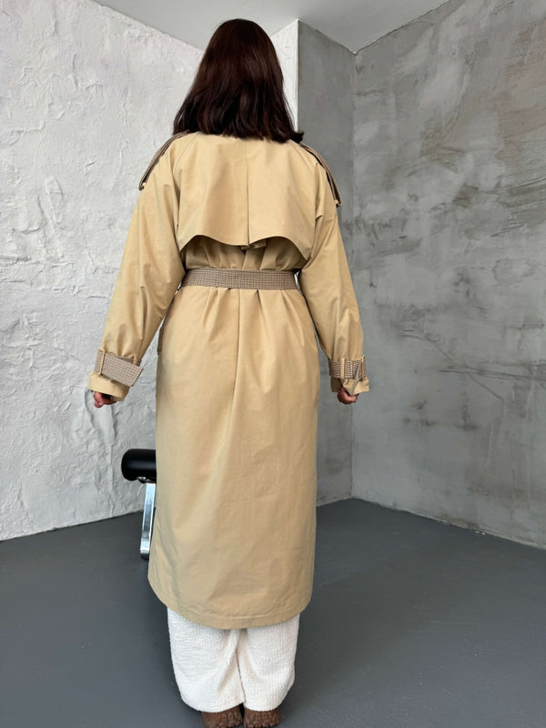 Camel Ekose Detaylı Reglan Trenç