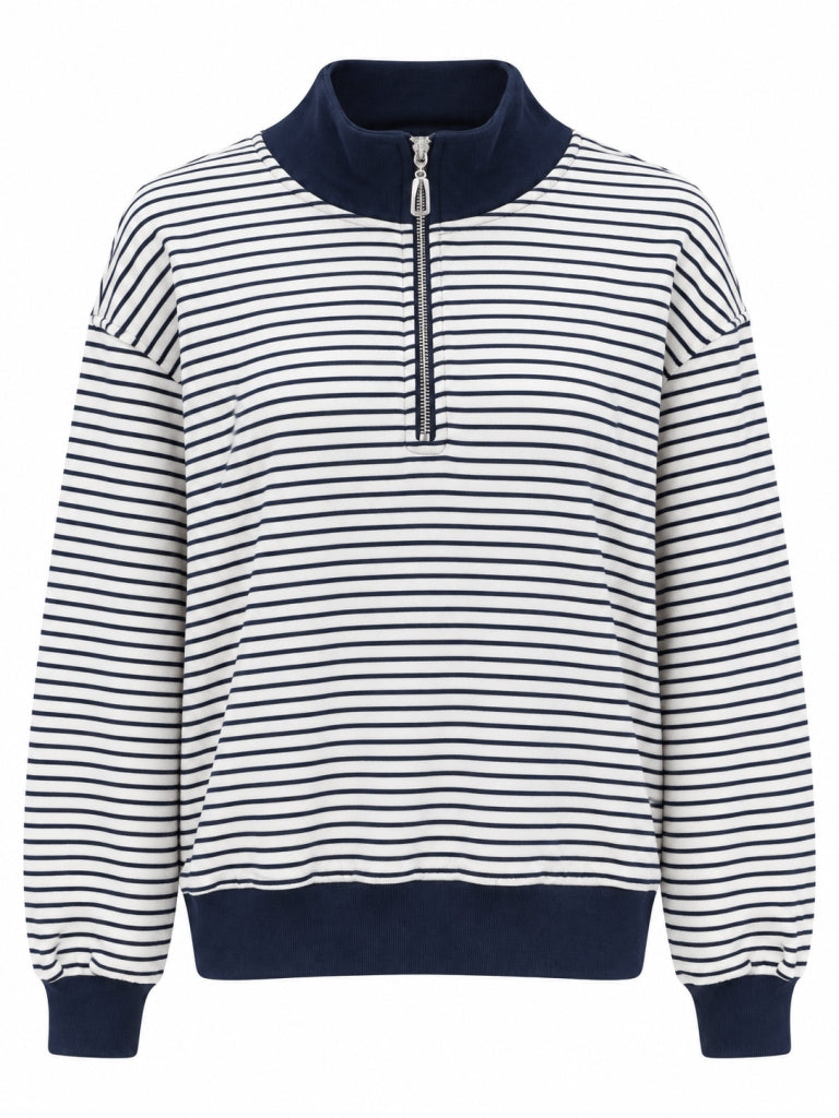 Lacivert Yarım Fermuarlı Çizgili Sweat M-4682-Lacivert