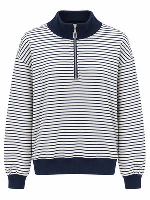 Lacivert Yarım Fermuarlı Çizgili Sweat M-4682-Lacivert