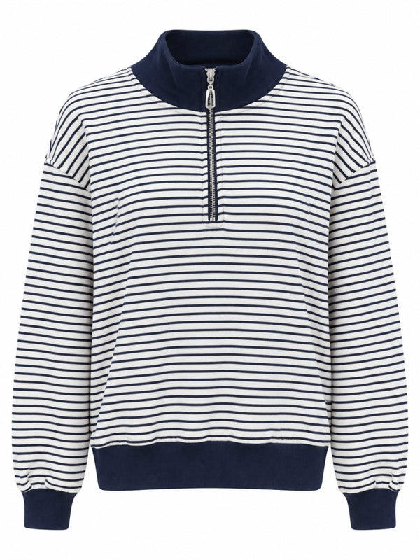 Lacivert Yarım Fermuarlı Çizgili Sweat M-4682-Lacivert