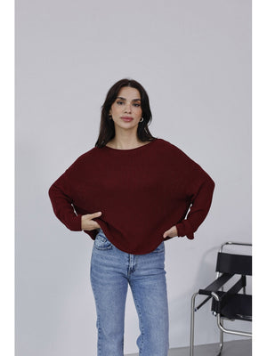 Dilvin Bordo Kayık Yaka Merserize Kazak 10804-Bordo