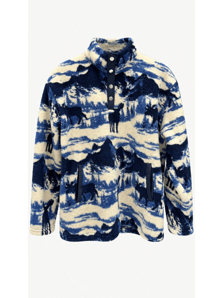 Lacivert Geyik Desenli Çıtçıtlı Peluş Sweat M-4322-Lacivert