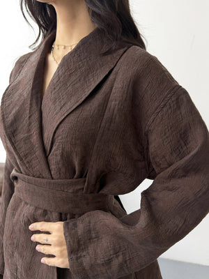 Kahve Şal Yaka Kimono Takım 51100-KAHVE