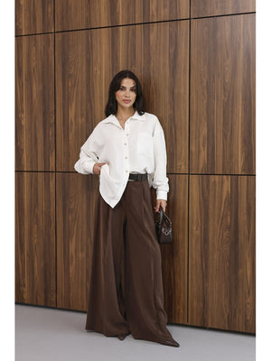 Beyaz Fitilli Oversize Gömlek 5000-Beyaz