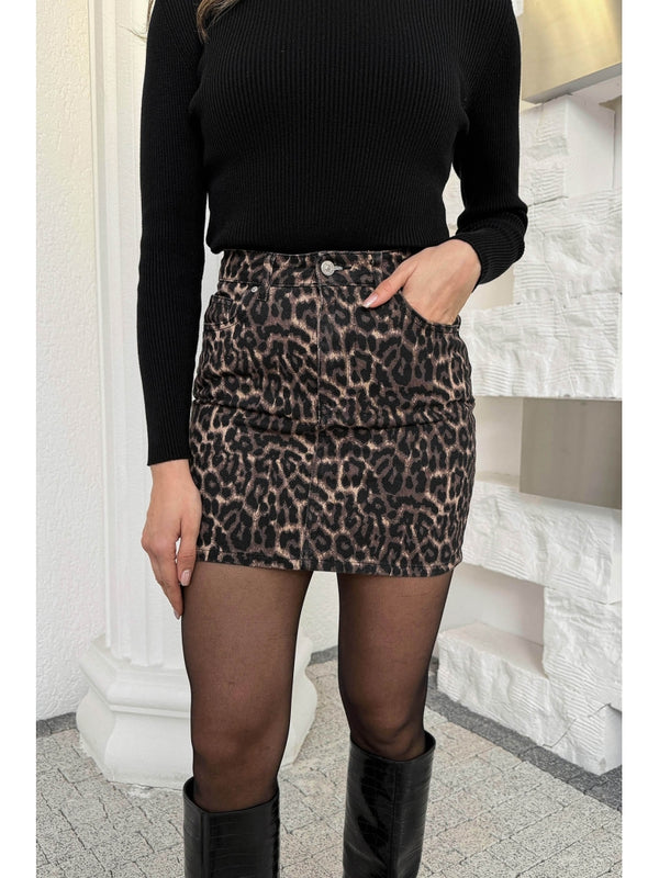 Dilvin Leopar Denim Etek 80591-Leopar
