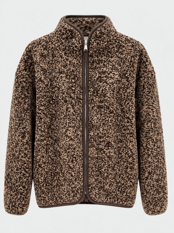 Desenli Ön Fermuarlı Peluş Sweat M-4219-Acı Kahve