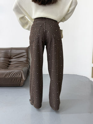 Koyu Kahve Taş Detaylı Palazzo Jean 0027-KOYU KAHVE