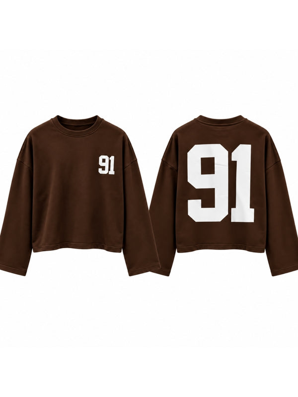 Kahverengi Baskılı Uzun Kollu Basic Sweat 12470-Kahverengi