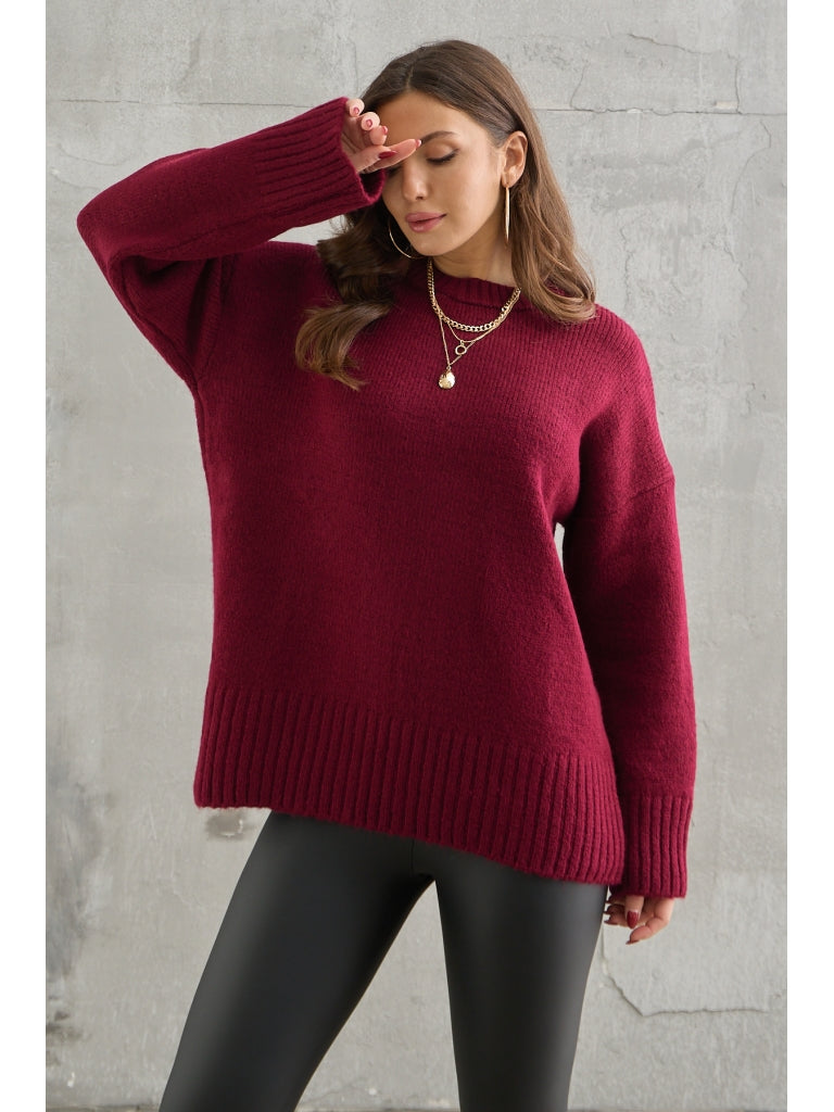 Bordo Bisiklet Yaka Oversize Kazak