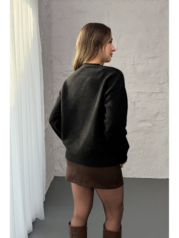 Dilvin Siyah Yün Karışımlı Kazak 10640-Siyah