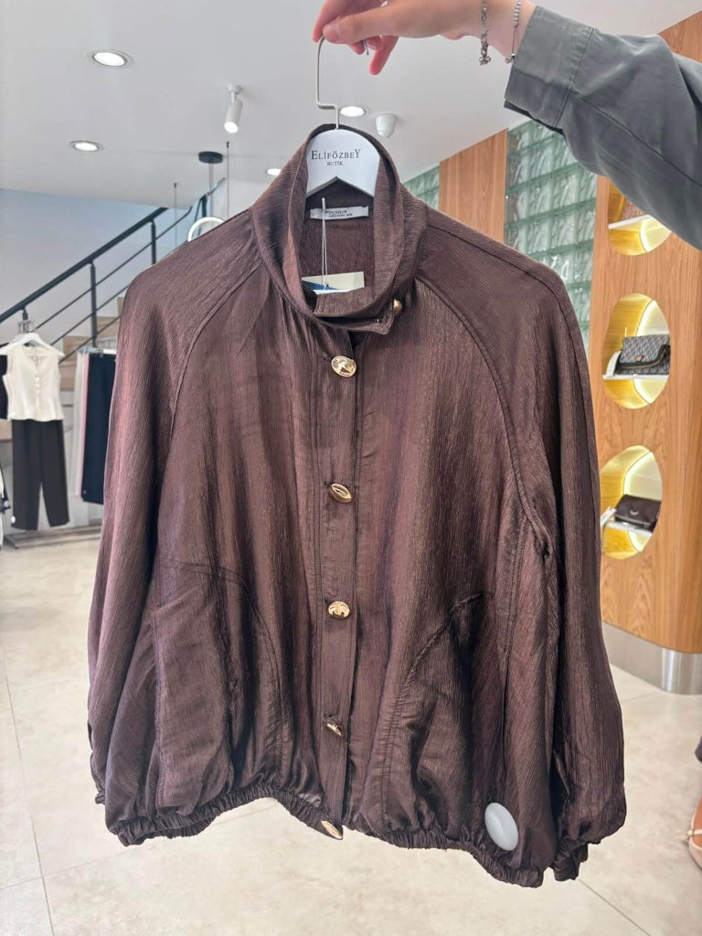 Kahve Dik Yaka Bomber Ceket 9775-Kahve