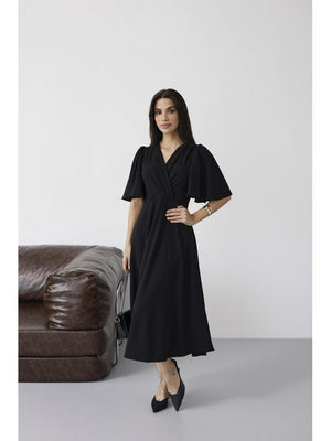 Siyah Kolları Volanlı Elbise 3707-SİYAH