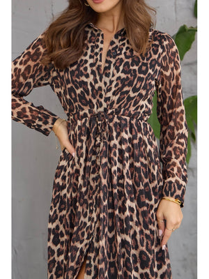Leopar Desen Şifon Gömlek Elbise