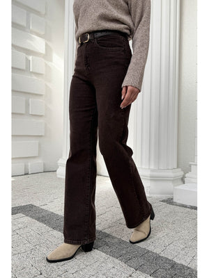 Kahverengi Yüksek Bel Straight Paça Kemerli Jean 700-Kahverengi