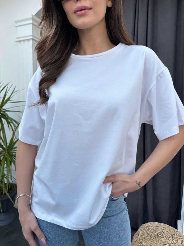 Beyaz Oversize Basic Tshirt EY002-BEYAZ