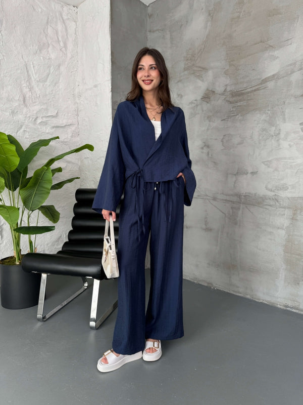 Lacivert Dokulu Kimono