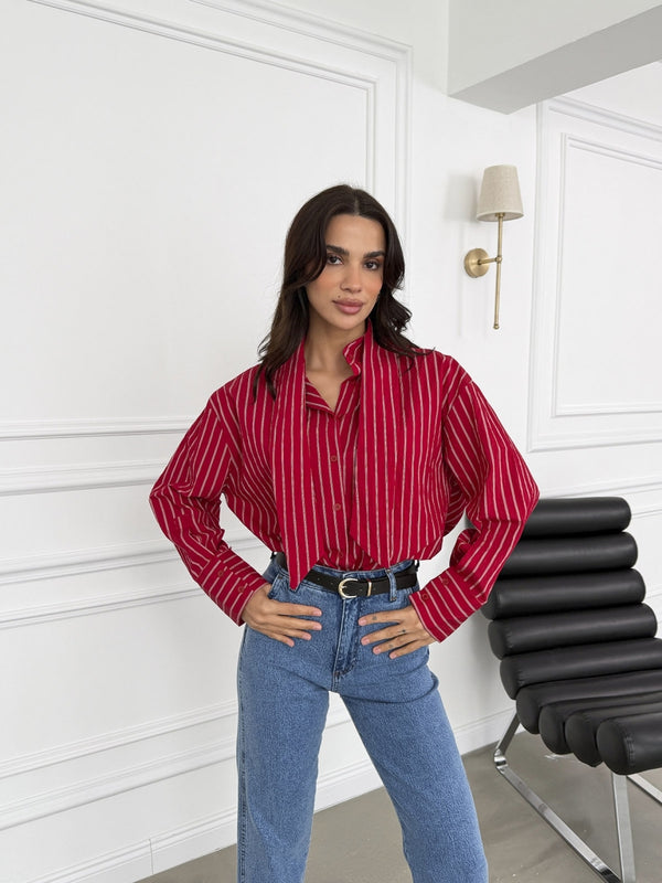 Kırmızı Fular Detaylı Gömlek 3236-Kırmızı