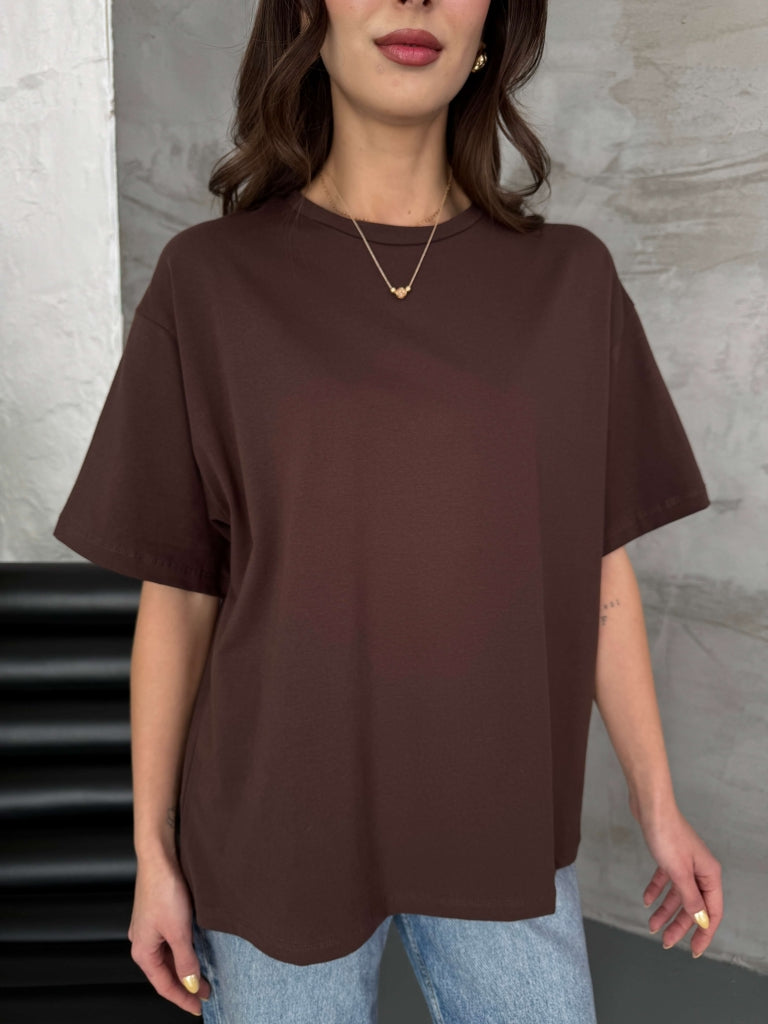 Kahve Oversize Basic Tshirt