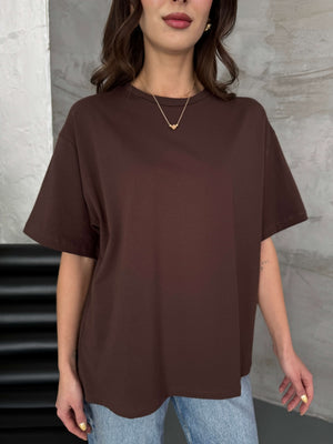 Kahve Oversize Basic Tshirt
