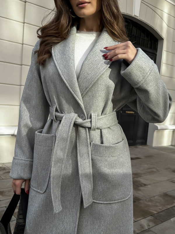 Gri Şal Yaka Premium Kaban 20071-GRİ