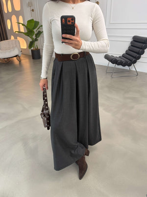 Siyah Desenli Kemerli Etek Pantolon 51519-Siyah
