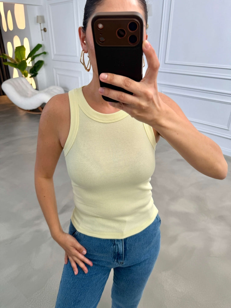 Sarı Halter Yaka Fitilli Body 23067-Sarı