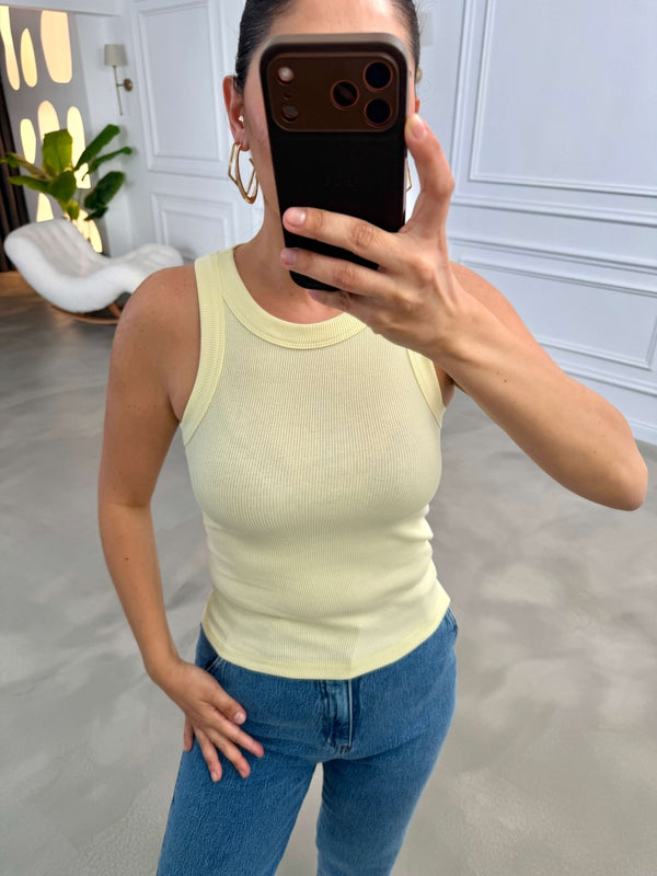 Sarı Halter Yaka Fitilli Body 23067-Sarı