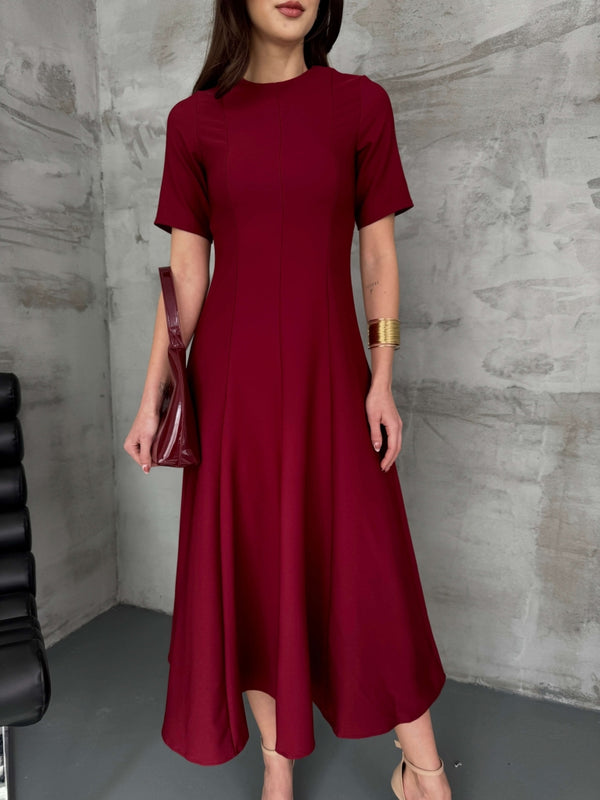 Bordo Maxi Boy Volanlı Elbise