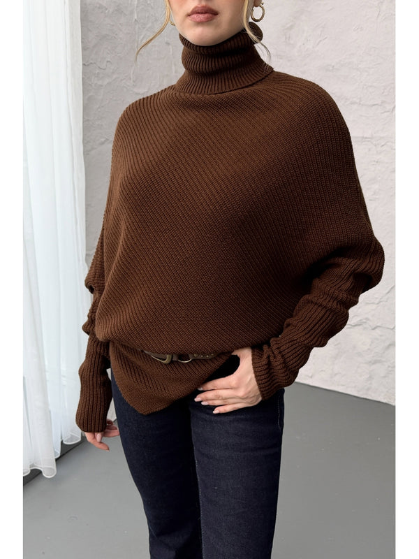 Kahverengi Boğazlı Triko Panço 2574-Kahverengi