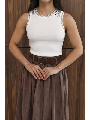 Ekru Yaka Taşlı Body 8162-Ekru