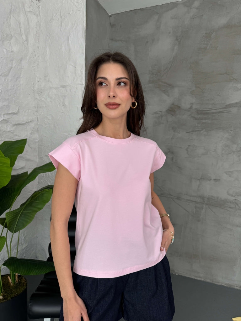 Pembe Ay Kol Basic Tshirt