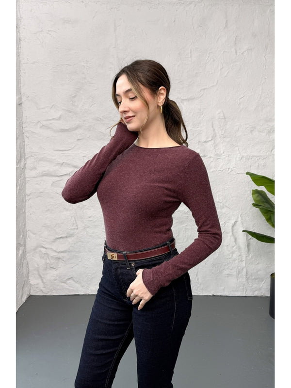 Dilvin Bordo Kayık Yaka Kaşmir Bluz 10840-BORDO