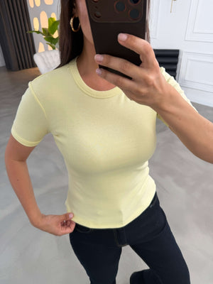 Sarı Bisiklet Yaka Basic Tshirt 24104-Sarı