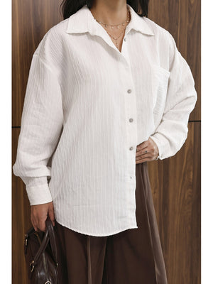 Beyaz Fitilli Oversize Gömlek 5000-Beyaz