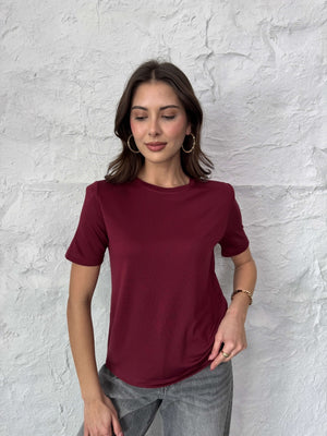 Bordo Vatkalı Modal Tshirt