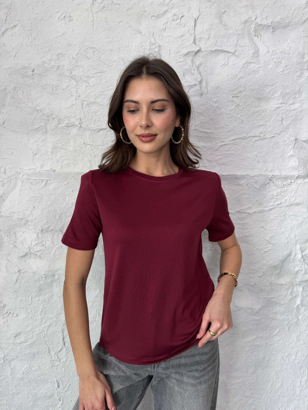 Bordo Vatkalı Modal Tshirt