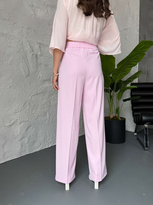 Pembe Gold Düğme Detaylı Palazzo Pantolon